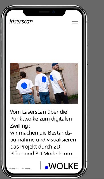 VISUELL Kommunikationsdesign: Corporate Design für punktWOLKE VISUELL Kommunikationsdesign: Corporate Design punktWOLKE: Detailansicht der Startseite der Website auf einem iPhone