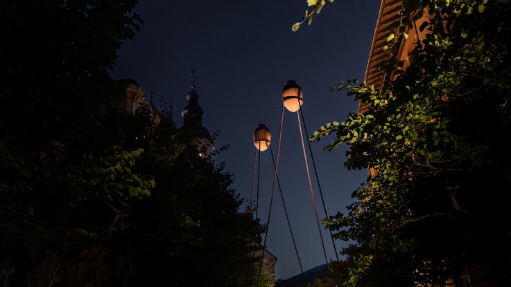 VISUELL Szenografie: Nacht des offenen Denkmals: Baden-Baden bei Nacht. Angeleuchtete Bäume